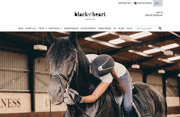 Shopify website development for Black Heart Equestrian desktop